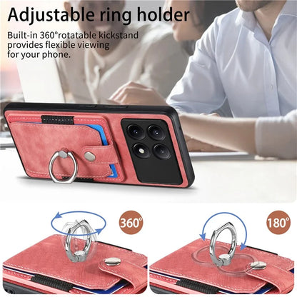 D2 For Xiaomi Poco F6 Pro 5G Retro Case Ring Holder Kickstand Leather+TPU Non-Slip Protective Cover Card Slots