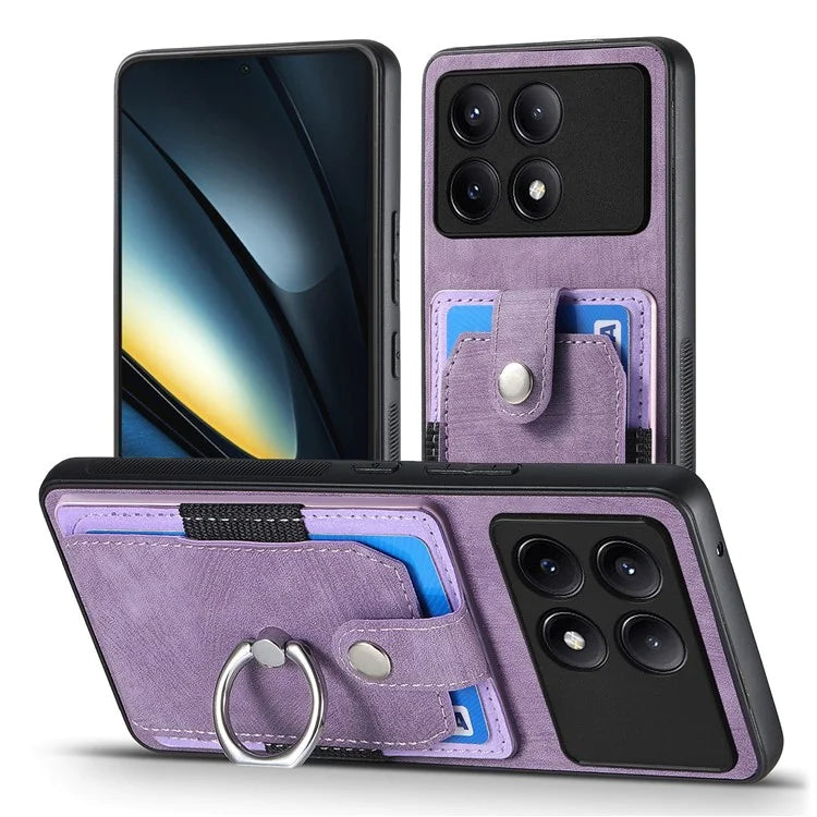 D2 For Xiaomi Poco F6 Pro 5G Retro Case Ring Holder Kickstand Leather+TPU Non-Slip Protective Cover Card Slots