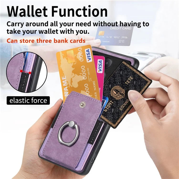 D2 For Xiaomi Poco F6 Pro 5G Retro Case Ring Holder Kickstand Leather+TPU Non-Slip Protective Cover Card Slots