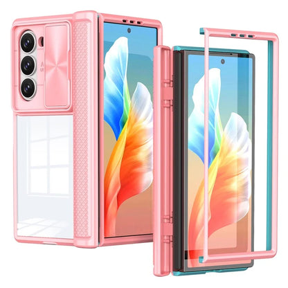 For Samsung Galaxy Z Fold6 5G Case PC Clear Phone Cover with CD-Veins Camera Lens Sliding Lid