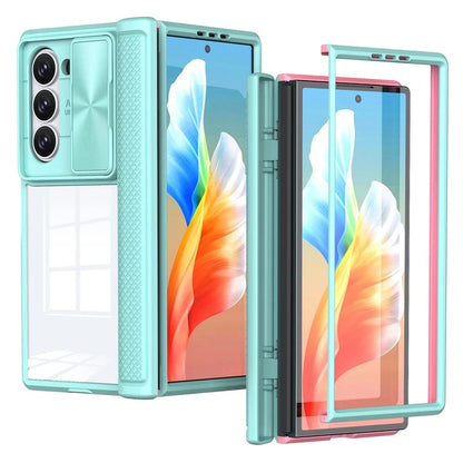 For Samsung Galaxy Z Fold6 5G Case PC Clear Phone Cover with CD-Veins Camera Lens Sliding Lid