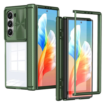 For Samsung Galaxy Z Fold6 5G Case PC Clear Phone Cover with CD-Veins Camera Lens Sliding Lid