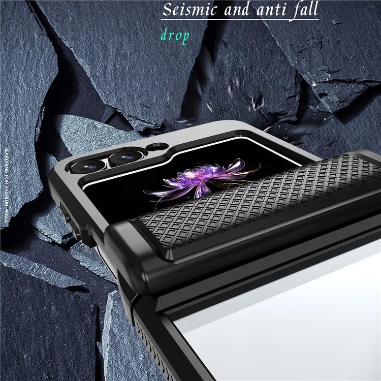 For Samsung Galaxy Z Flip6 5G Case PC Clear Phone Cover with CD-Veins Camera Lens Sliding Lid