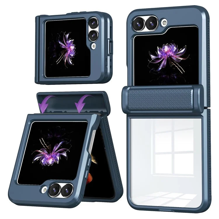 For Samsung Galaxy Z Flip6 5G Case PC Clear Phone Cover with CD-Veins Camera Lens Sliding Lid