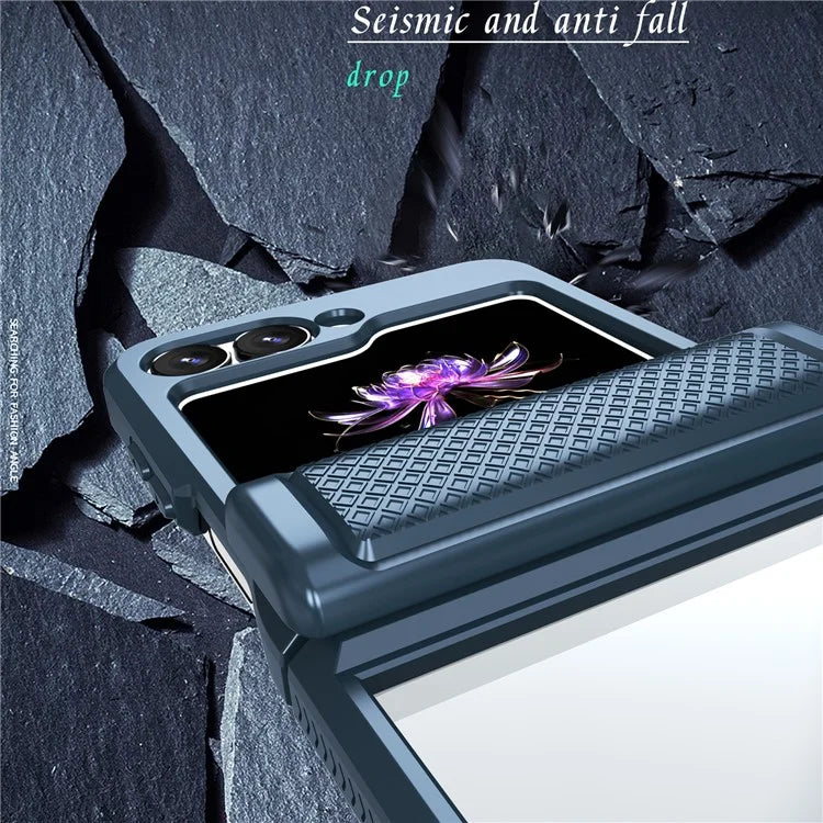 For Samsung Galaxy Z Flip6 5G Case PC Clear Phone Cover with CD-Veins Camera Lens Sliding Lid