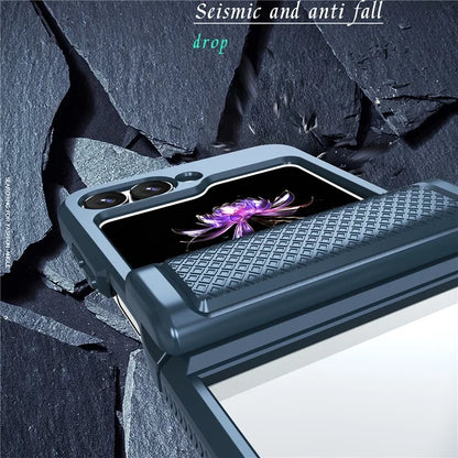 For Samsung Galaxy Z Flip6 5G Case PC Clear Phone Cover with CD-Veins Camera Lens Sliding Lid