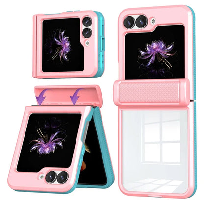 For Samsung Galaxy Z Flip6 5G Case PC Clear Phone Cover with CD-Veins Camera Lens Sliding Lid