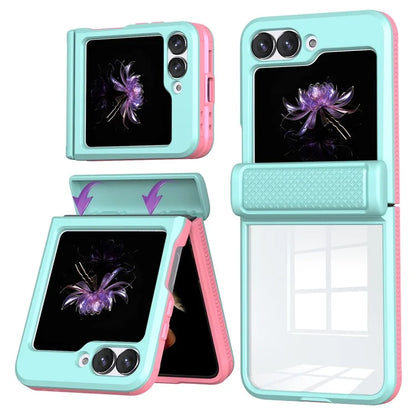 For Samsung Galaxy Z Flip6 5G Case PC Clear Phone Cover with CD-Veins Camera Lens Sliding Lid