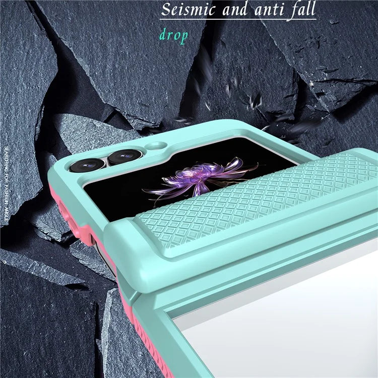 For Samsung Galaxy Z Flip6 5G Case PC Clear Phone Cover with CD-Veins Camera Lens Sliding Lid