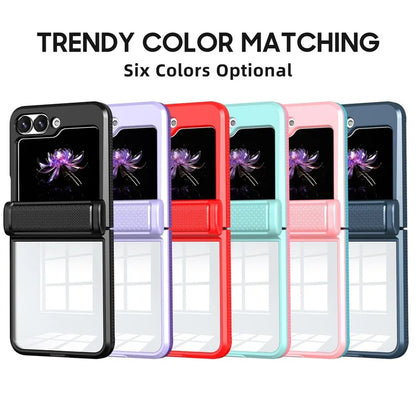 For Samsung Galaxy Z Flip6 5G Case PC Clear Phone Cover with CD-Veins Camera Lens Sliding Lid