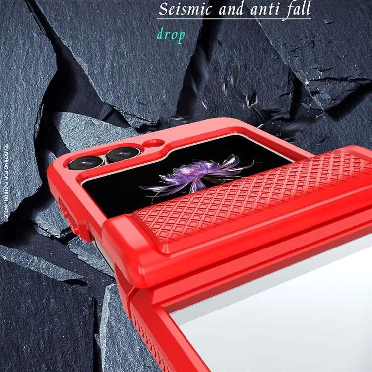 For Samsung Galaxy Z Flip6 5G Case PC Clear Phone Cover with CD-Veins Camera Lens Sliding Lid