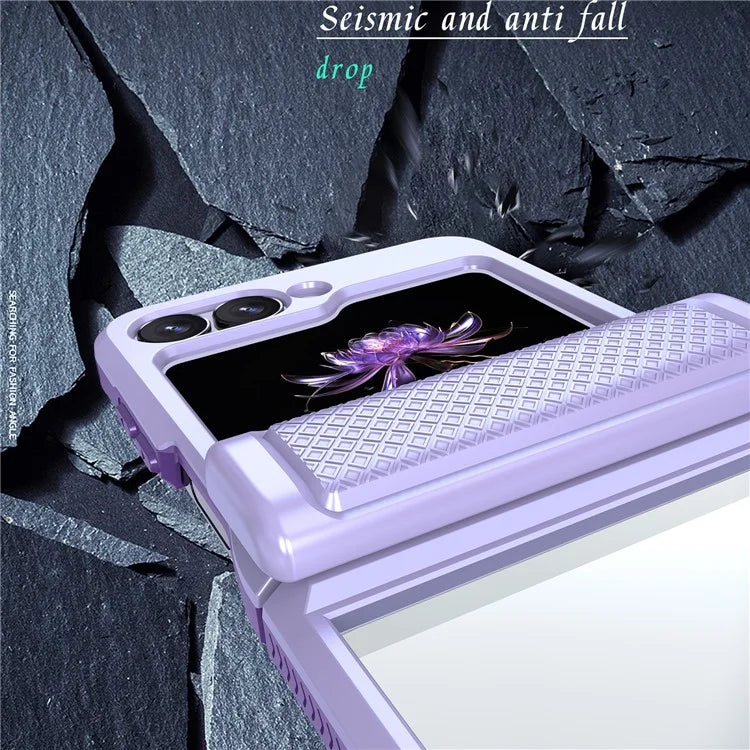 For Samsung Galaxy Z Flip6 5G Case PC Clear Phone Cover with CD-Veins Camera Lens Sliding Lid