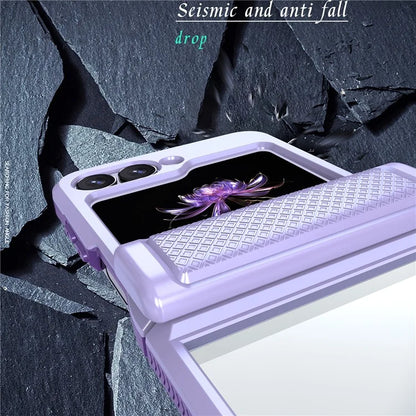 For Samsung Galaxy Z Flip6 5G Case PC Clear Phone Cover with CD-Veins Camera Lens Sliding Lid