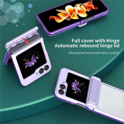 For Samsung Galaxy Z Flip6 5G Case PC Clear Phone Cover with CD-Veins Camera Lens Sliding Lid