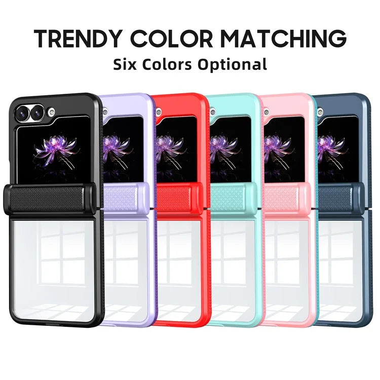 For Samsung Galaxy Z Flip6 5G Case PC Clear Phone Cover with CD-Veins Camera Lens Sliding Lid