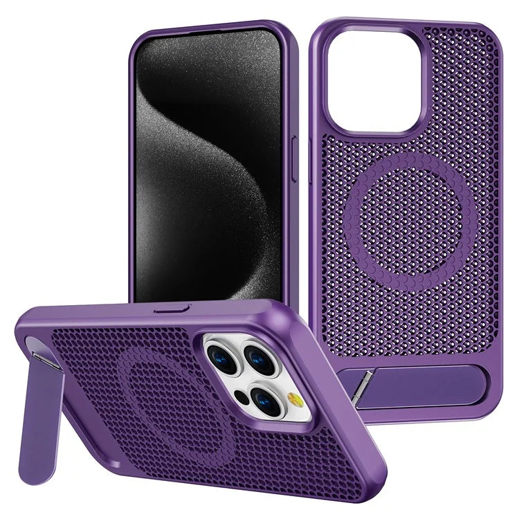 For iPhone 14 Pro Case Hollow Heat Dissipation Back Cover Kickstand Compatible with MagSafe