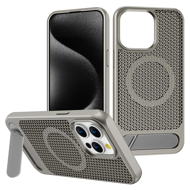 For iPhone 14 Pro Case Hollow Heat Dissipation Back Cover Kickstand Compatible with MagSafe