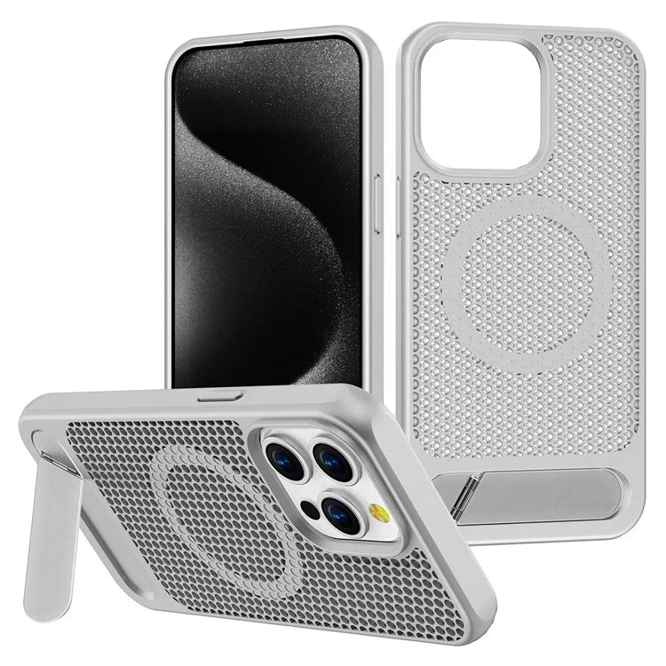 For iPhone 14 Pro Case Hollow Heat Dissipation Back Cover Kickstand Compatible with MagSafe