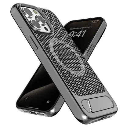 For iPhone 14 Pro Case Hollow Heat Dissipation Back Cover Kickstand Compatible with MagSafe