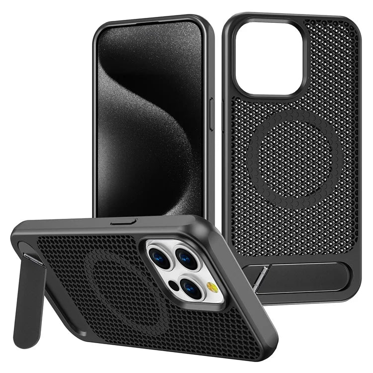 For iPhone 14 Pro Case Hollow Heat Dissipation Back Cover Kickstand Compatible with MagSafe
