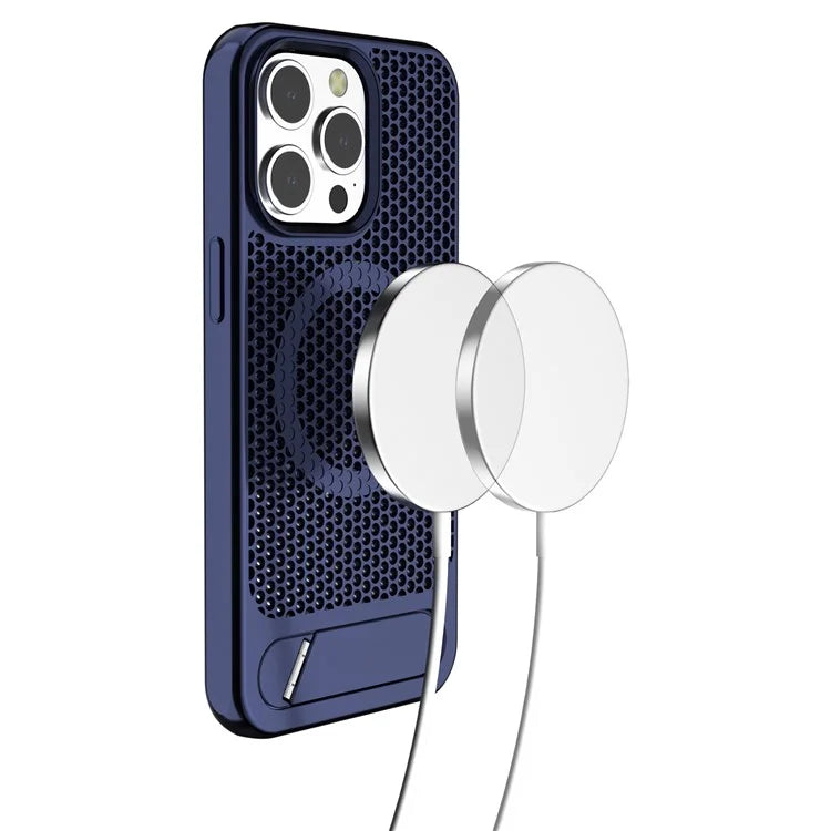 For iPhone 14 Pro Case Hollow Heat Dissipation Back Cover Kickstand Compatible with MagSafe