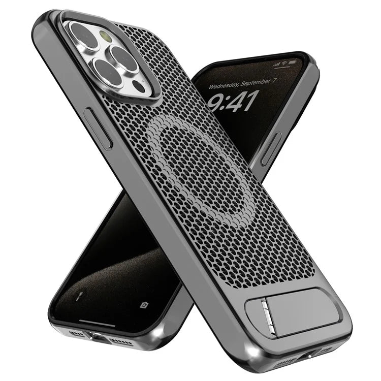 For iPhone 14 Pro Case Hollow Heat Dissipation Back Cover Kickstand Compatible with MagSafe
