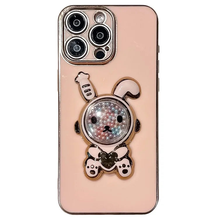 For iPhone 15 Pro Case Electroplating Rabbit Kickstand TPU Phone Cover