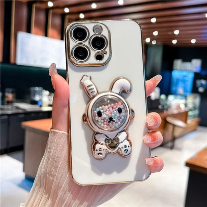 For iPhone 15 Pro Case Electroplating Rabbit Kickstand TPU Phone Cover