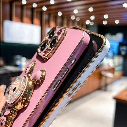 For iPhone 15 Pro Case Electroplating Rabbit Kickstand TPU Phone Cover