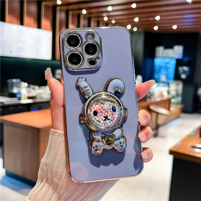 For iPhone 15 Pro Case Electroplating Rabbit Kickstand TPU Phone Cover