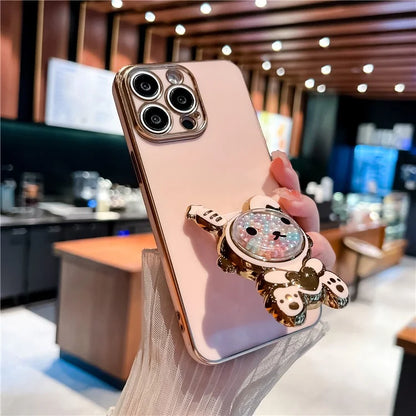 For iPhone 15 Pro Max Case Electroplating Rabbit Kickstand TPU Phone Cover