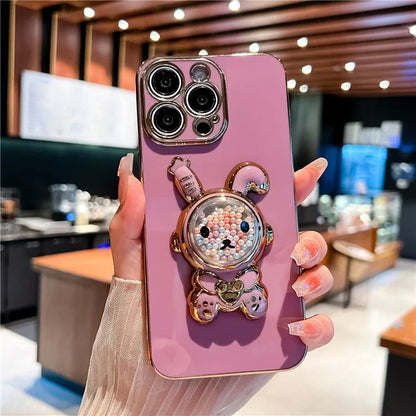 For iPhone 15 Pro Max Case Electroplating Rabbit Kickstand TPU Phone Cover