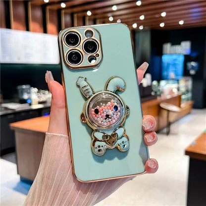 For iPhone 15 Pro Max Case Electroplating Rabbit Kickstand TPU Phone Cover