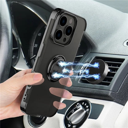 For iPhone 16 Pro Max Case Electroplating Kickstand TPU Phone Cover Magnetic Car Mount