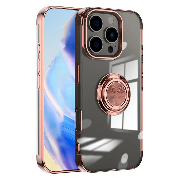 For iPhone 16 Pro Max Case Electroplating Kickstand TPU Phone Cover Magnetic Car Mount