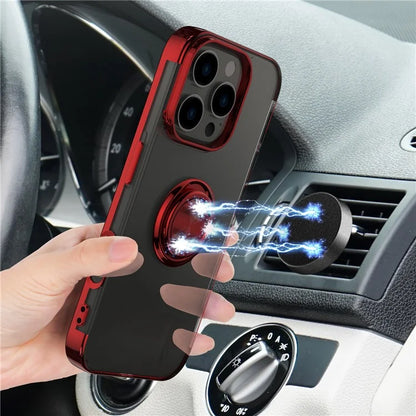 For iPhone 16 Pro Max Case Electroplating Kickstand TPU Phone Cover Magnetic Car Mount