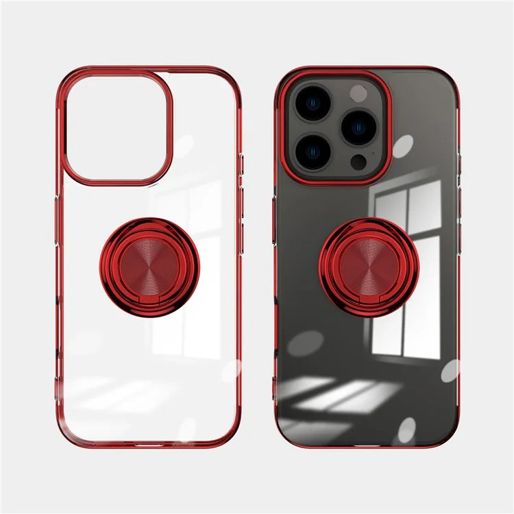 For iPhone 16 Pro Max Case Electroplating Kickstand TPU Phone Cover Magnetic Car Mount