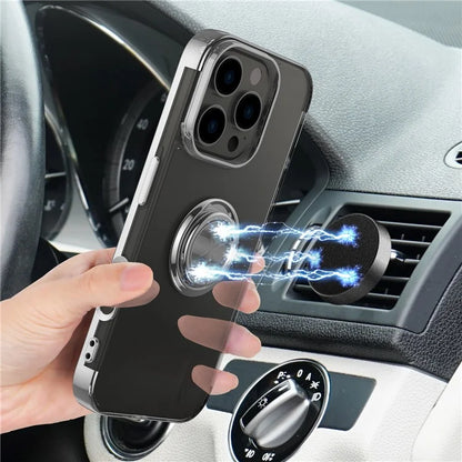 For iPhone 16 Pro Max Case Electroplating Kickstand TPU Phone Cover Magnetic Car Mount