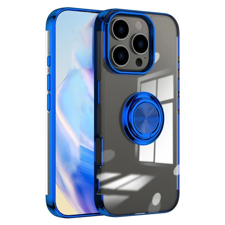 For iPhone 16 Pro Max Case Electroplating Kickstand TPU Phone Cover Magnetic Car Mount