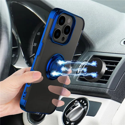 For iPhone 16 Pro Max Case Electroplating Kickstand TPU Phone Cover Magnetic Car Mount