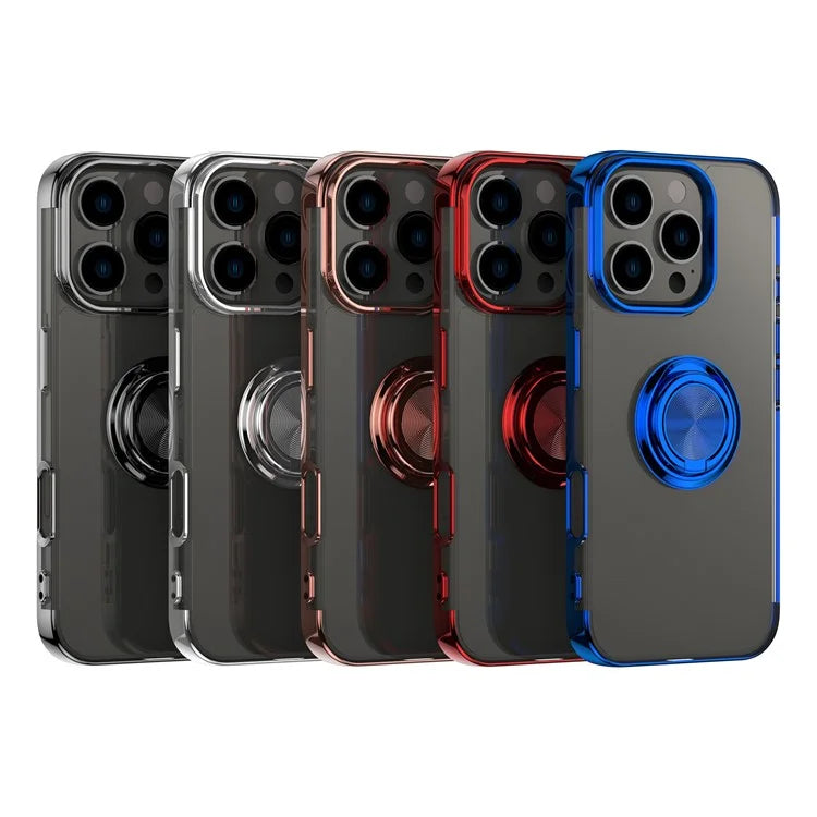 For iPhone 16 Pro Max Case Electroplating Kickstand TPU Phone Cover Magnetic Car Mount