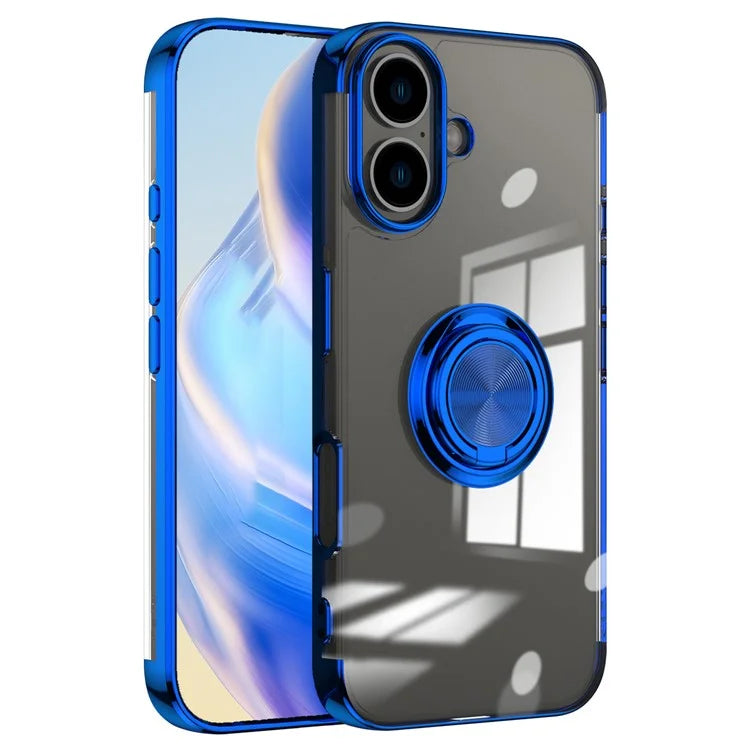 For iPhone 16 Case Electroplating Kickstand TPU Phone Cover Magnetic Car Mount