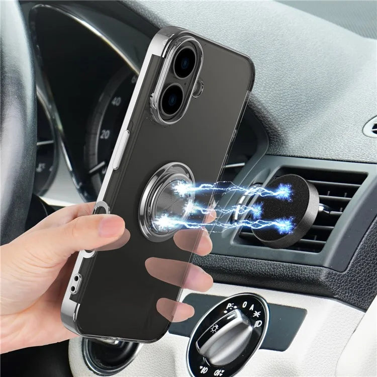 For iPhone 16 Case Electroplating Kickstand TPU Phone Cover Magnetic Car Mount