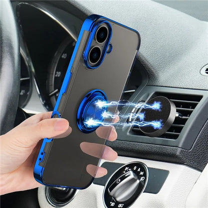 For iPhone 16 Plus Case Electroplating Kickstand TPU Phone Cover Magnetic Car Mount