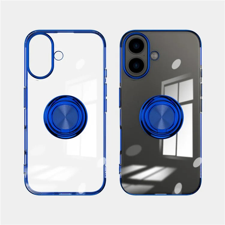 For iPhone 16 Plus Case Electroplating Kickstand TPU Phone Cover Magnetic Car Mount