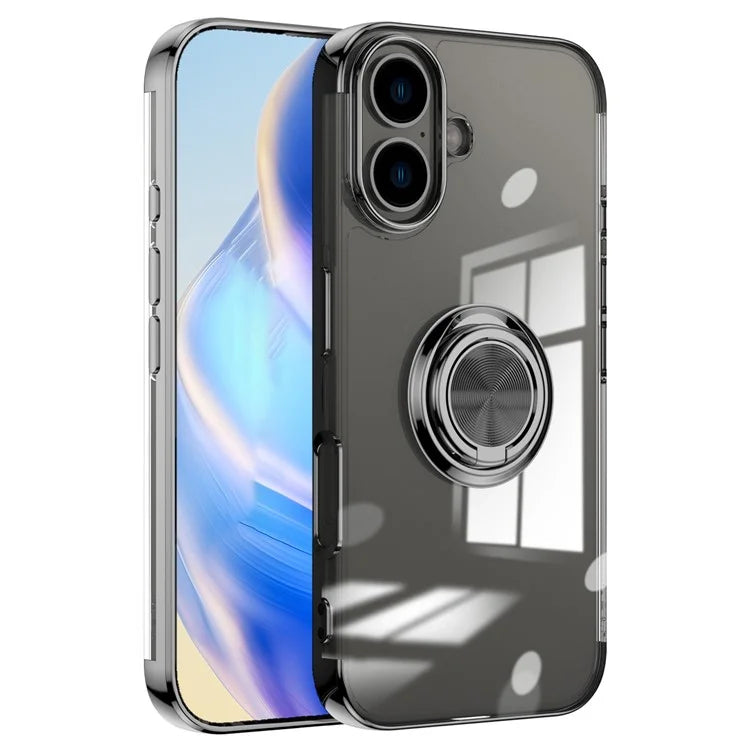 For iPhone 16 Plus Case Electroplating Kickstand TPU Phone Cover Magnetic Car Mount
