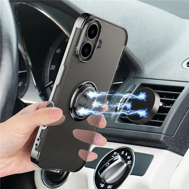 For iPhone 16 Plus Case Electroplating Kickstand TPU Phone Cover Magnetic Car Mount