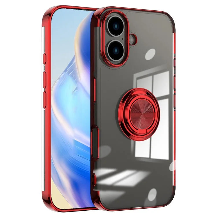 For iPhone 16 Plus Case Electroplating Kickstand TPU Phone Cover Magnetic Car Mount