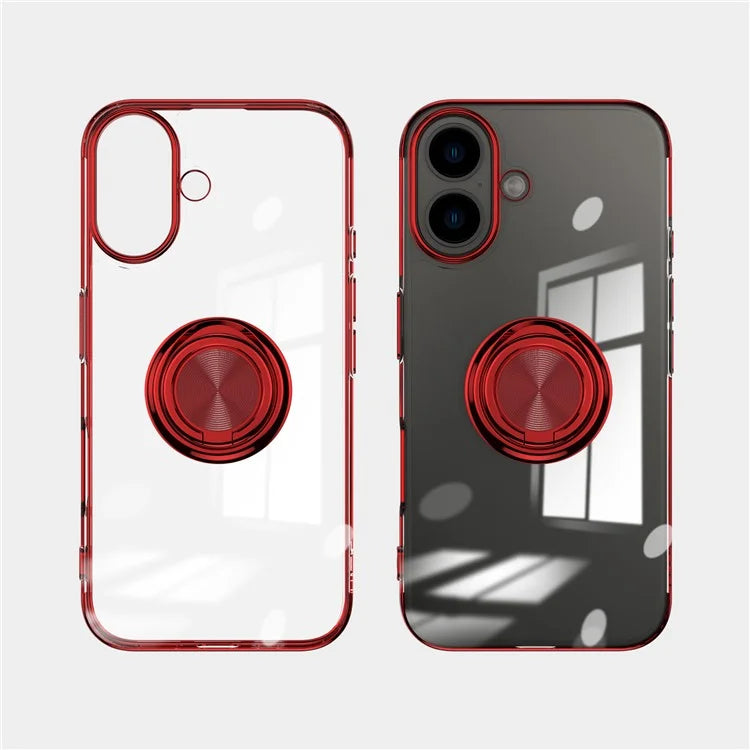 For iPhone 16 Plus Case Electroplating Kickstand TPU Phone Cover Magnetic Car Mount