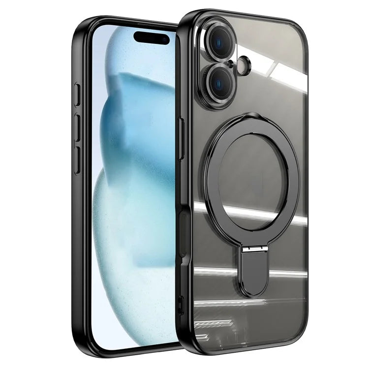 For iPhone 16 Plus Magnetic Case Electroplating Kickstand TPU Phone Cover